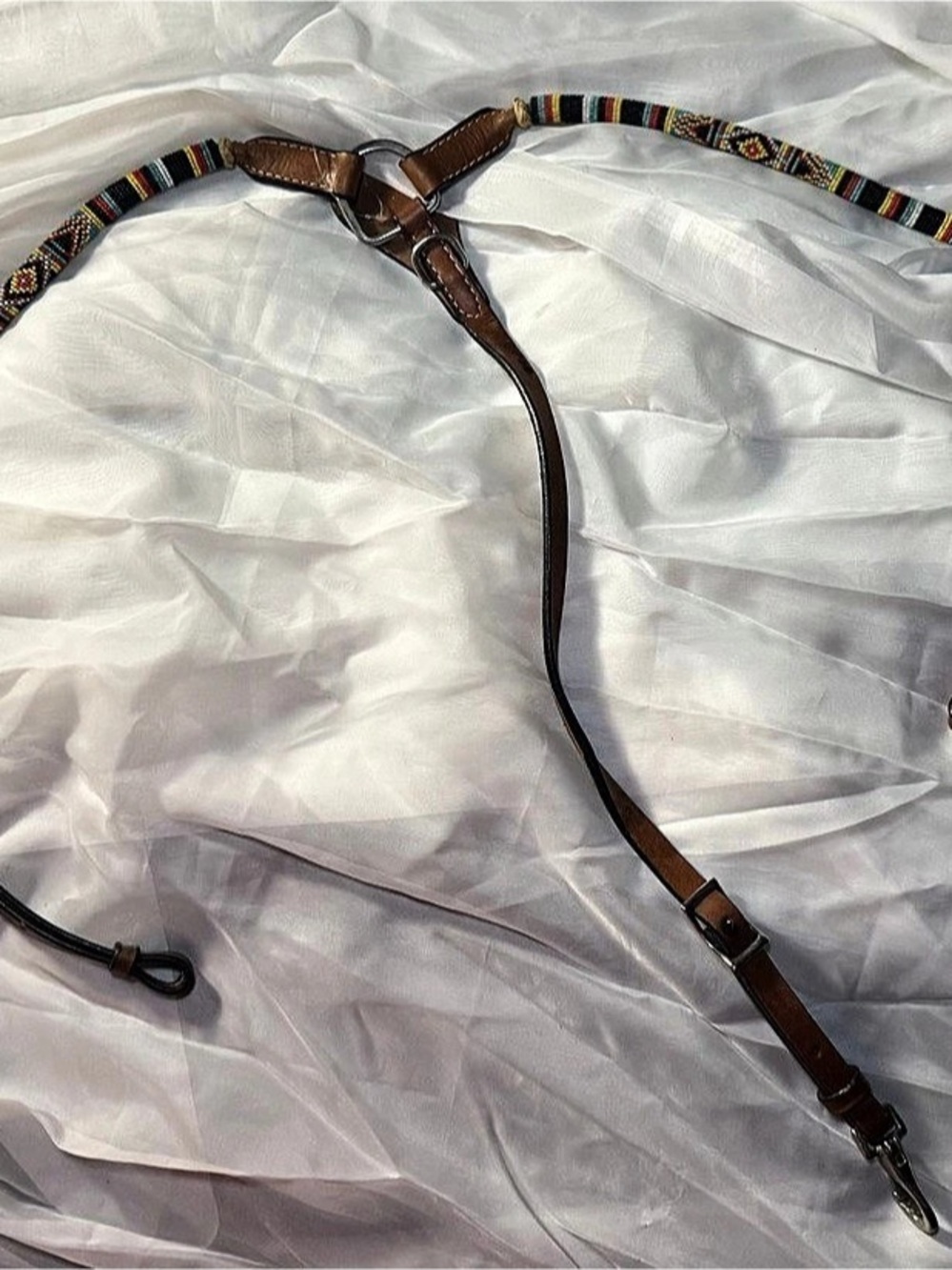 Beaded Brown Leather Headstall
